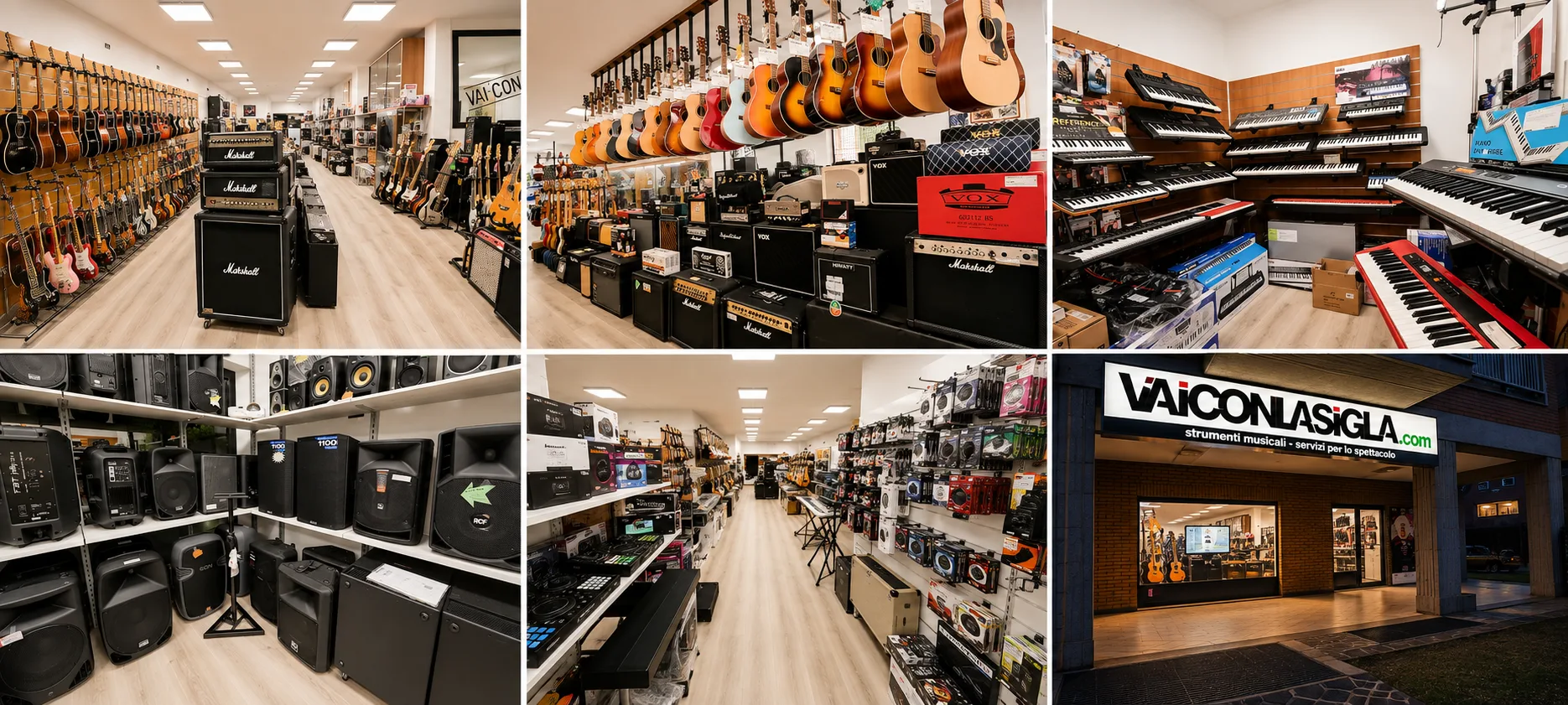 Interno del negozio di strumenti musicali Vai con la Sigla